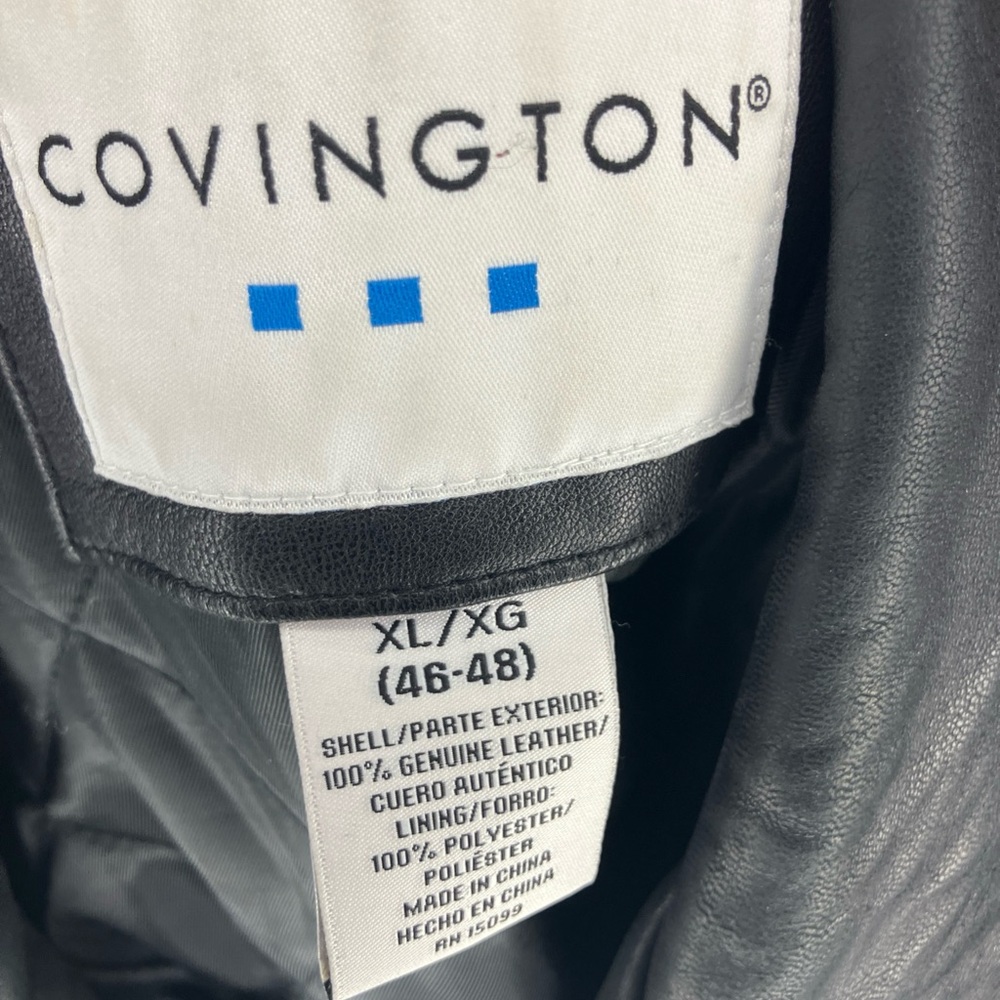 Covington Men's Leather Bomber Jacket Lined Full Zip Collared XL Black - Picture 3 of 6
